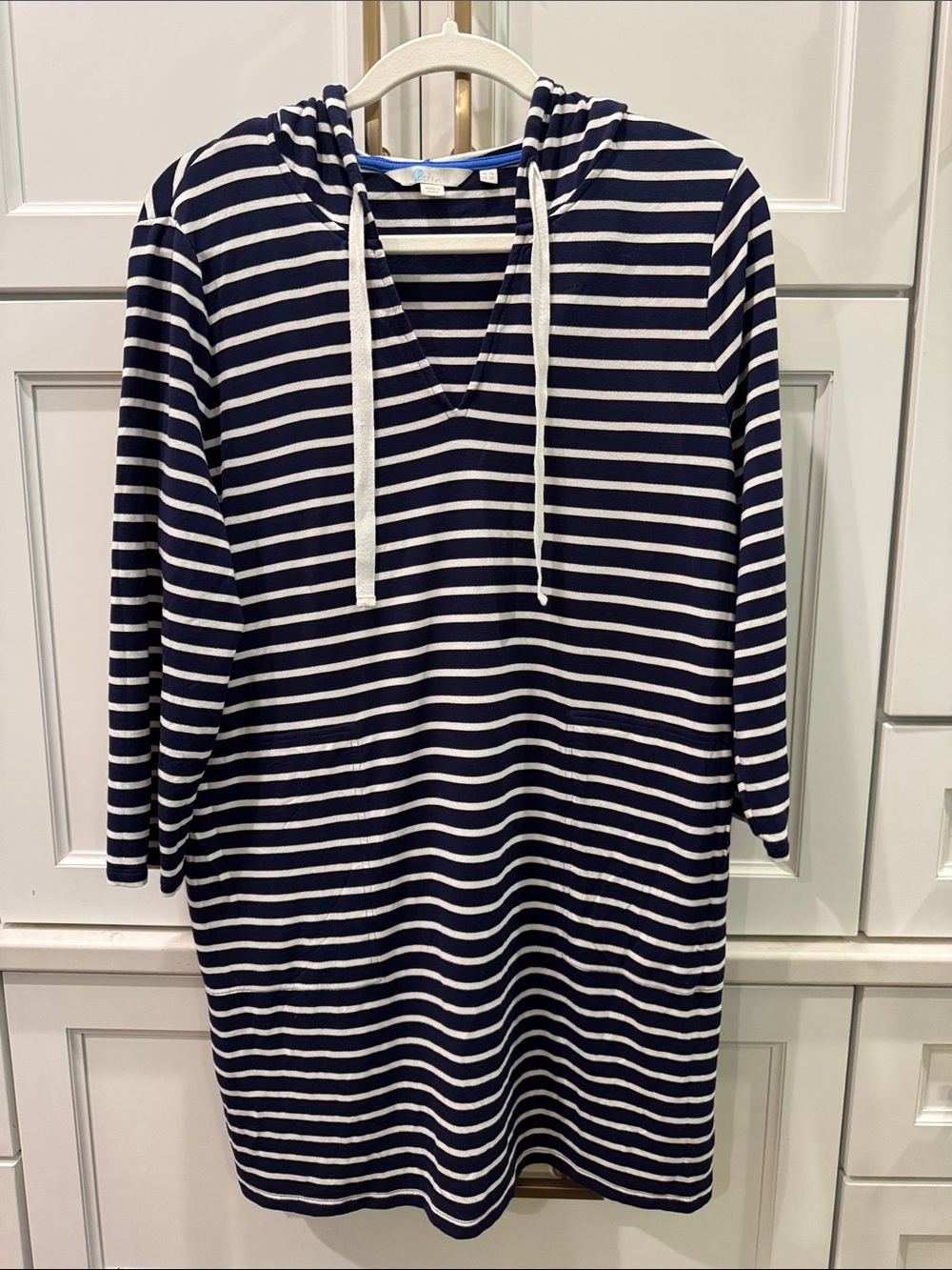 Boden Navy and White Striped Hooded Women’s Dress/Cover-up
